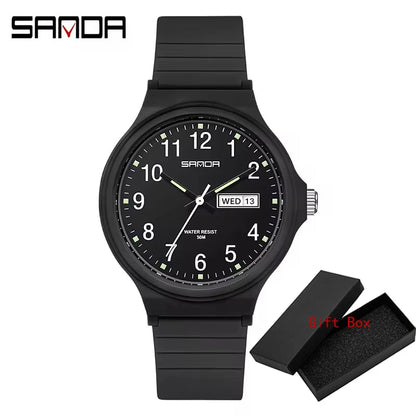 Fashion Sanda Top Brand Calenda Quartz Watch Minimalism Style Ladies Wristwatch Simple Black White Waterproof Watch Clock Reloj