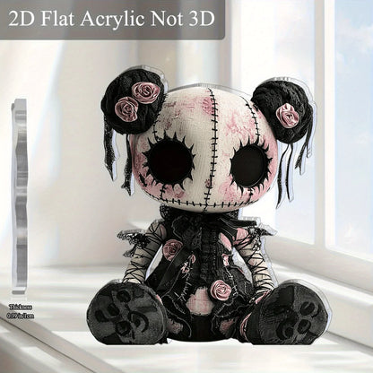 Gothic Horror Doll Decoration - Skull & Roses 2D Art for Halloween & Cafes
