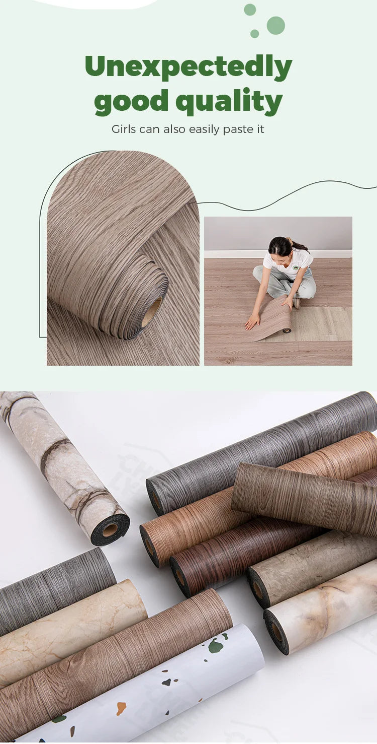 2 Rolls Self-Adhesive Wall and Floor Sticker Peel and Stick 15.75x118.11inch Wood Grain and Marble Design Wallpaper Sticker