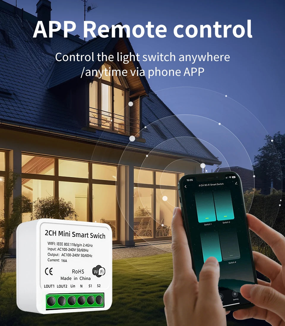 100-240V 16A Tuya Smart WiFi Switch Mini 1/2Gang Breaker Relay Smart Life App Remote Interruptor Google Home Alexa Voice Control