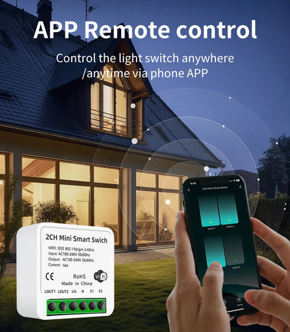 100-240V 16A Tuya Smart WiFi Switch Mini 1/2Gang Breaker Relay Smart Life App Remote Interruptor Google Home Alexa Voice Control