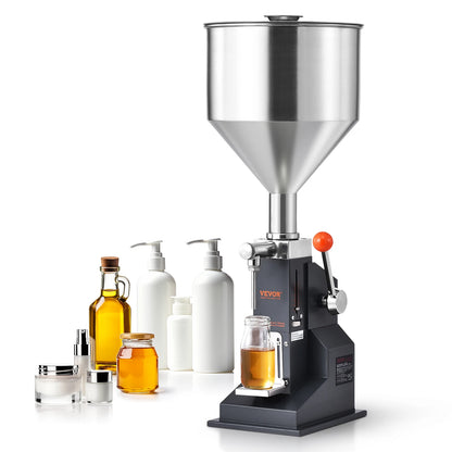 SucceBuy A03 5-50ml/5-100ml Manual Liquid Filling Machine Paste Bottle Filler Adjustable with Hopper for Juice Shampoo Honey