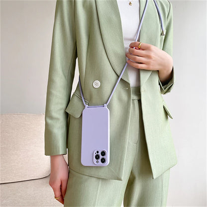 Crossbody Necklace Lanyard Cord Strap Liquid Silicone Case For iPhone 17 16 15 13 11 12 14 Pro Max XS XR X Plus Soft Candy Cover