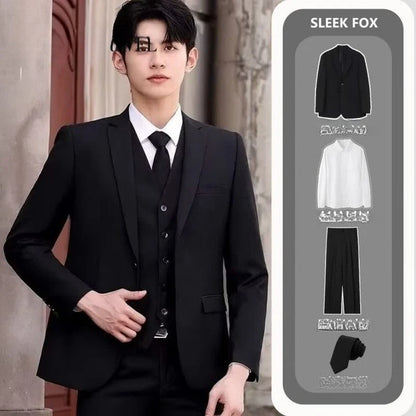 Four Piece Men's Suit Set Business Casual Professional Formal Slim Fit With Tie Included Handsome Style