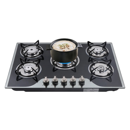 5 Burner Built-In Gas Stove Cast Iron Gas Hob Burner Cooker LPG NG  Dual Fuel Stainless Steel  Gas Hob Cooktop