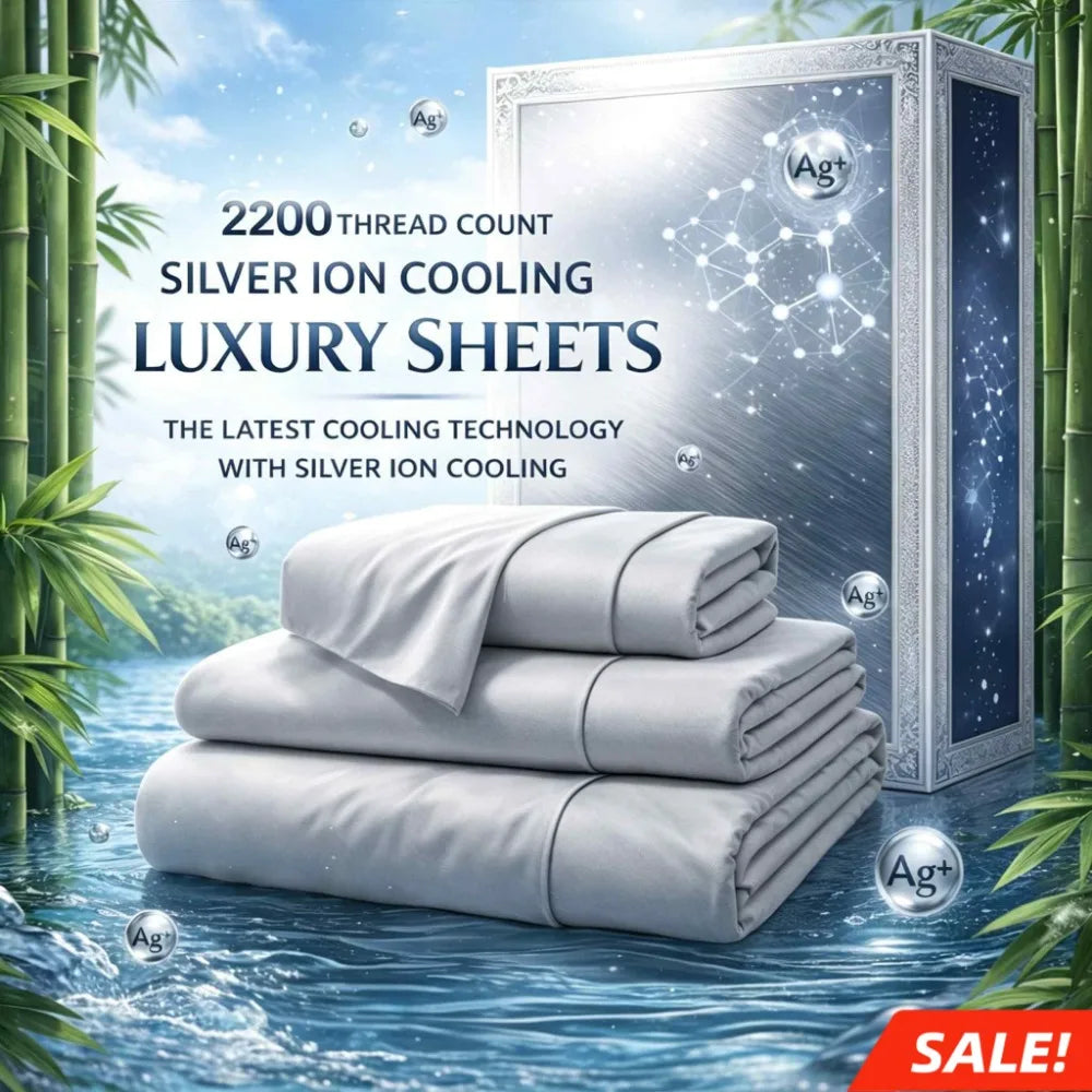 4-Piece Queen Luxury Cooling Bed Sheet Set – 4000-Thread-Count Soft Fabric, 15-Inch Deep Pocket Fitted Sheet + 2 Pillowcases, Silver Ion Infused for Fresh Feel, Lightweight & Breathable Design Ideal for Warm Nights and Seas