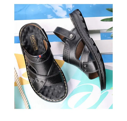 Summer New Men's Leather Sandals, Leather Anti Slip Men's Shoes Slippers, Outdoor Thick Soled Beach Shoes Men's Shoes Sandals