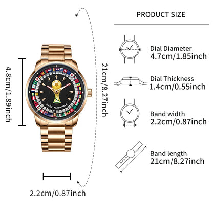 MARK FAIRWHALE 5087 Famous Football Sports Quartz Watch 360 ° Rotating Flag Dial Stainless Steel Strap Waterproof Watch for Man