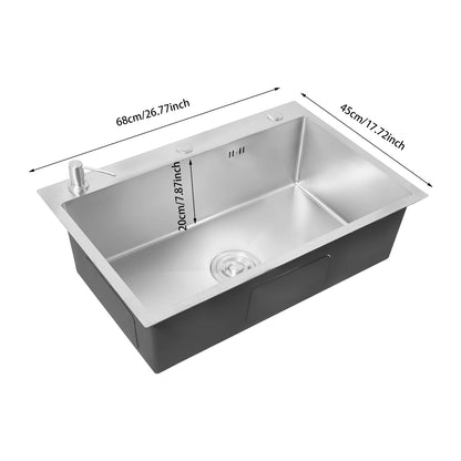 68×45cm Sink with V-shaped Drainer and Drain Basket and Soap Dispenser Anti-overflow Kitchen Sink Stainless Steel Sink