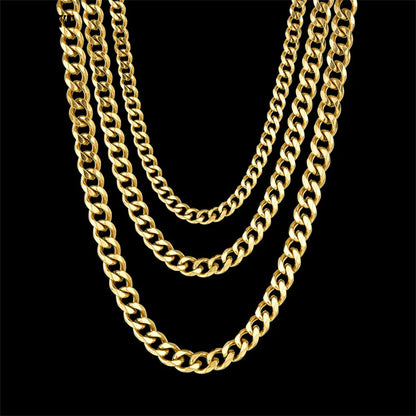 3/5/7/9/11mm Men's Silver Color Necklace Stainless Steel Cuban Link Chain for Mens Womens Basic Black Gold Tone Chokers