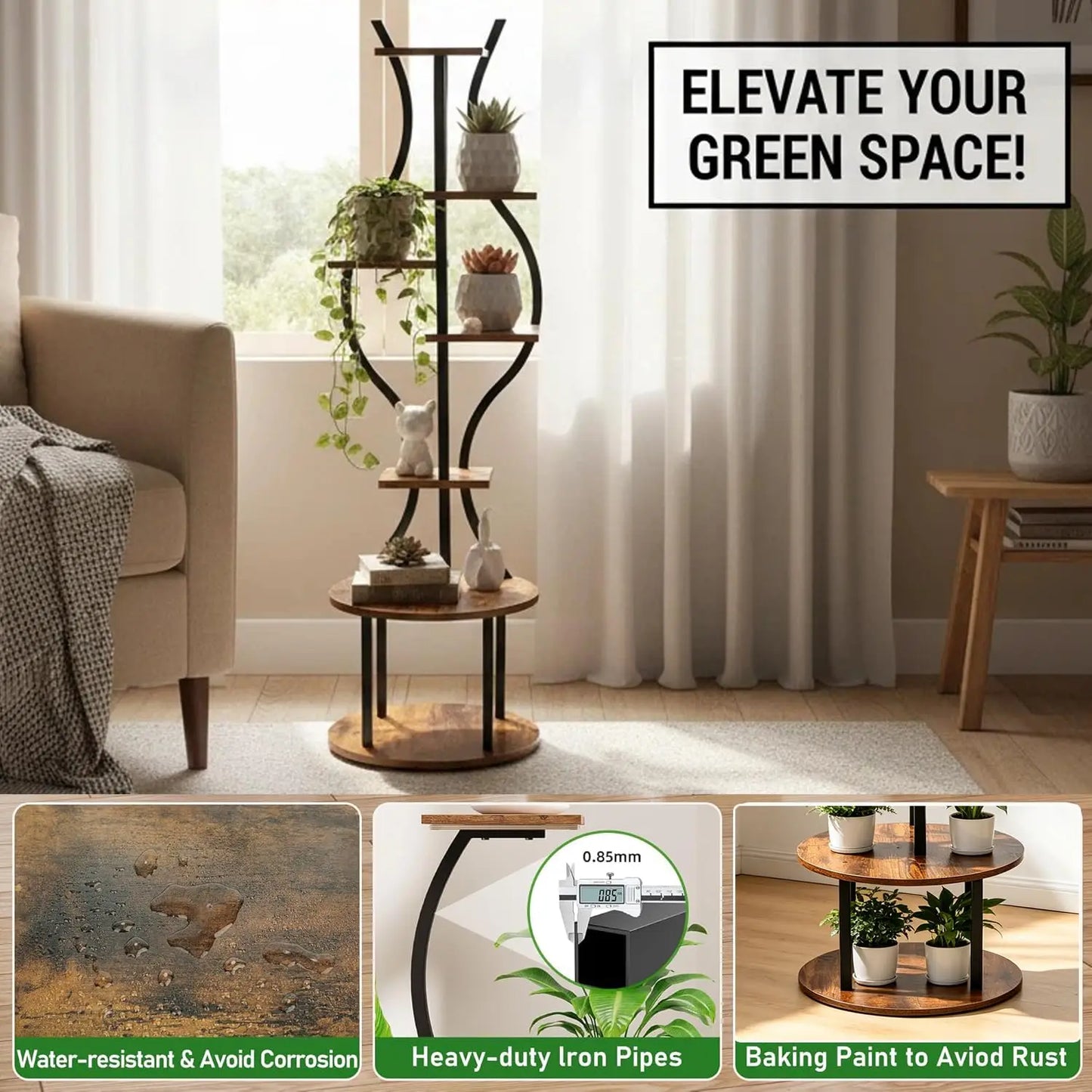 Space-Saving 7-Tier Metal Plant Stand – 57" Tall Indoor Plant Shelf for Living Room, Bedroom, Balcony – Modern, Stable, Rust-Proof – Vertical Flower Display Rack