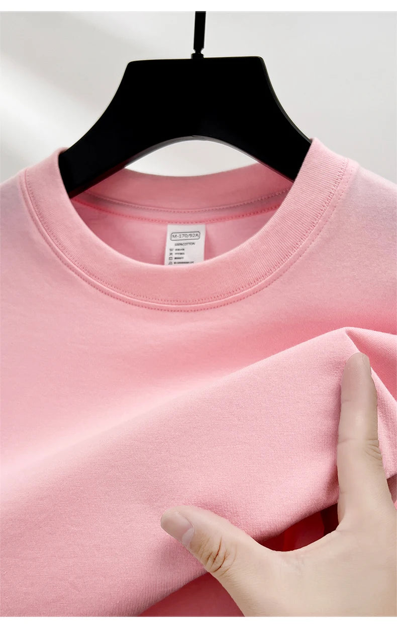 High quality 100% cotton short sleeve men's T-shirt summer round neck loose casual solid color plus size breathable top women