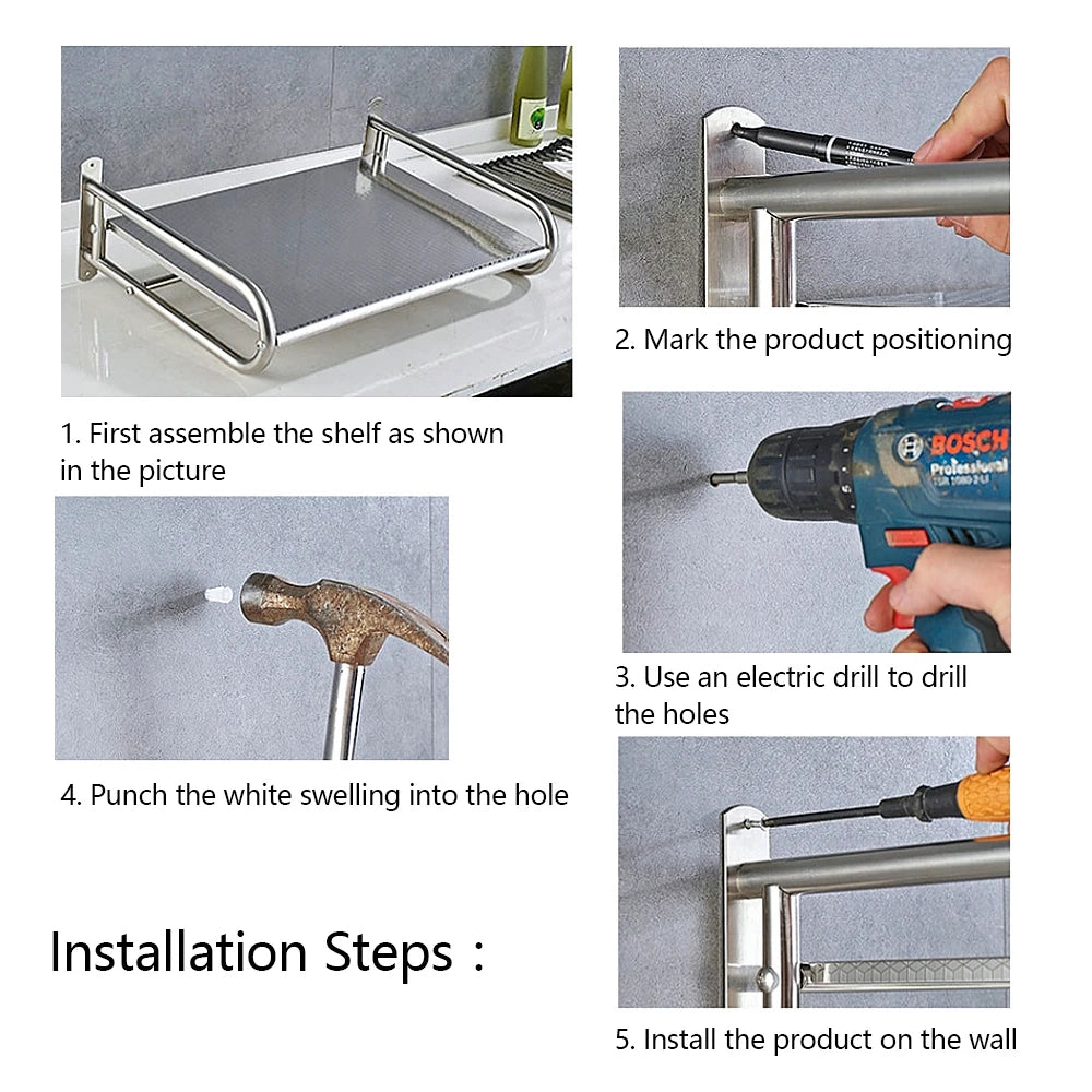 Microwave Oven Rack Stainless Steel Microwave Oven Shelf Wall-Mounted Kitchen Shelf Kitchen Shelves Counter