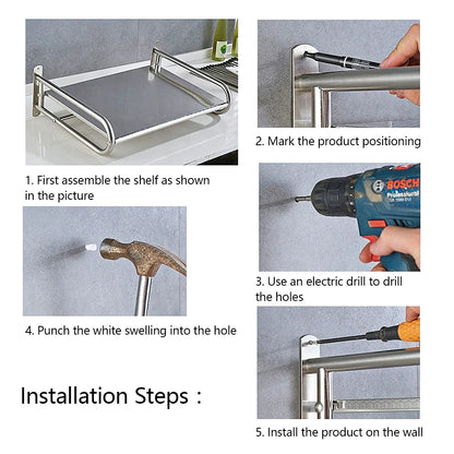 Microwave Oven Rack Stainless Steel Microwave Oven Shelf Wall-Mounted Kitchen Shelf Kitchen Shelves Counter