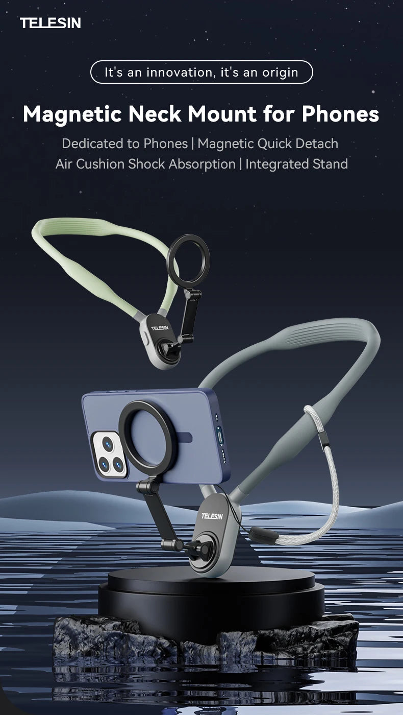 TELESIN Silicone Magnetic Quick Release Neck Mount Hold for Iphone 15 14 13 12 11 SAMSUNG HUAWEI XIAOMI Smart Phone Accessories