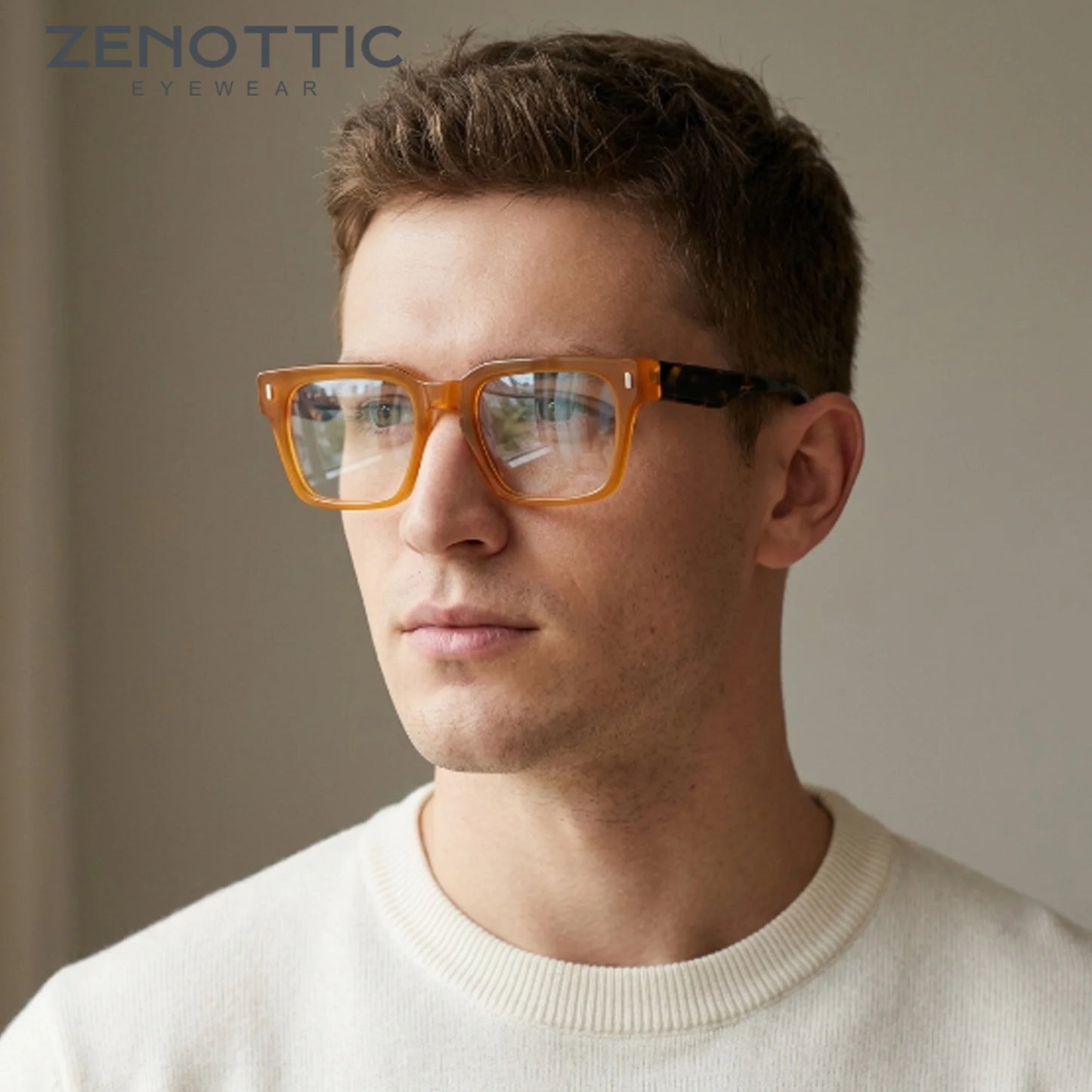 ZENOTTIC Men Square Handmade Acetate Optical Frames Stylish High Quality Daily Eyewear