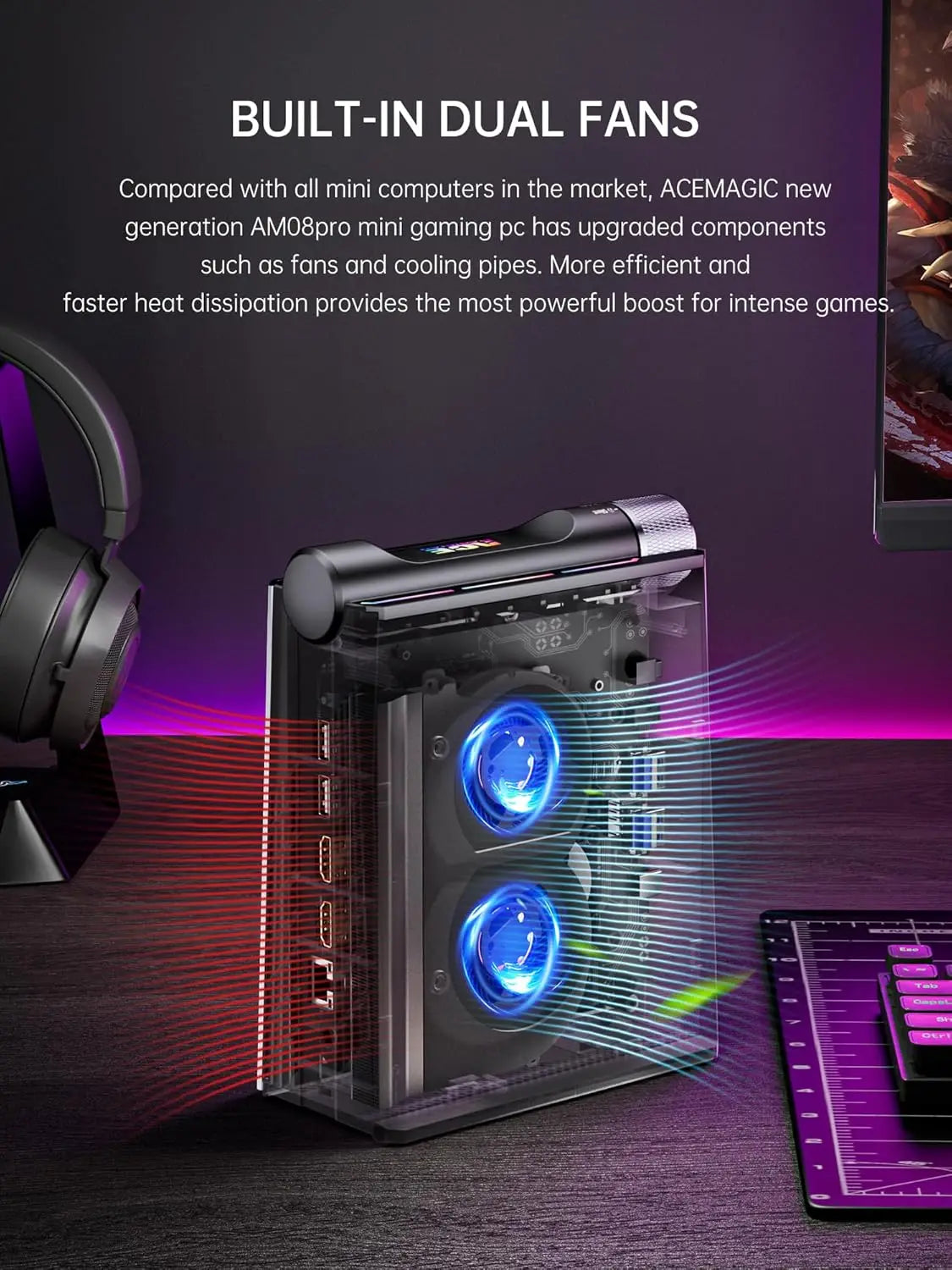 ACEMAGIC MINI PC AMD Ryzen 7 H255 Processor 16GB 512GB SSD Windows 11 Pro MINI Computer WiFi 6E BT5.2 With RGB Light 4K Triple