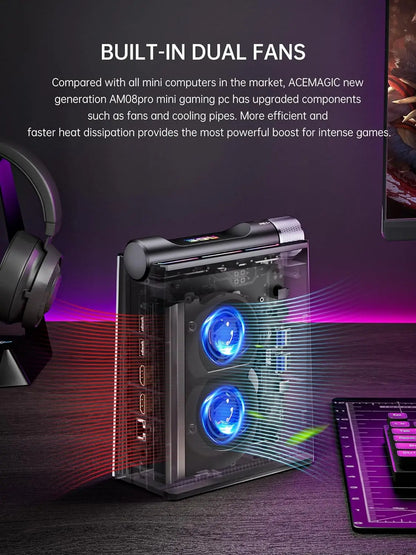 ACEMAGIC MINI PC AMD Ryzen 7 H255 Processor 16GB 512GB SSD Windows 11 Pro MINI Computer WiFi 6E BT5.2 With RGB Light 4K Triple