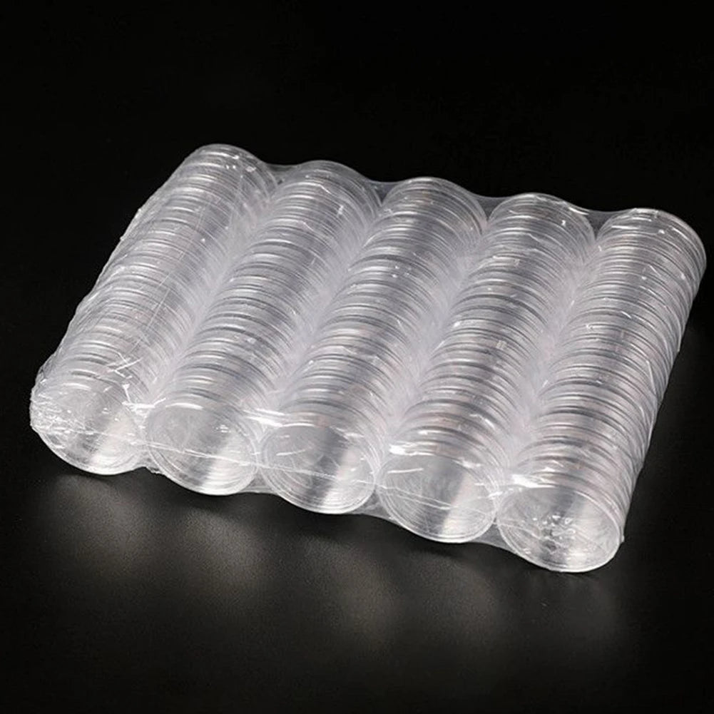 100Pcs 16-40mm Transparent Round Coin Storage Box Capsules Collection Coin Holder Containers Coin Capsule Case Supplies Gifts