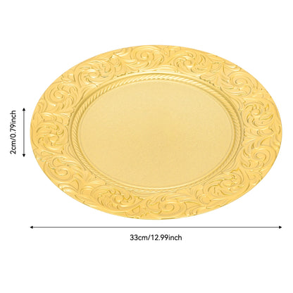 100-Pack Gold Charger Plates Set 12.9 Inch Embossed Round Disposable Serving Trays Christmas Wedding Party Decoration Plate ﻿