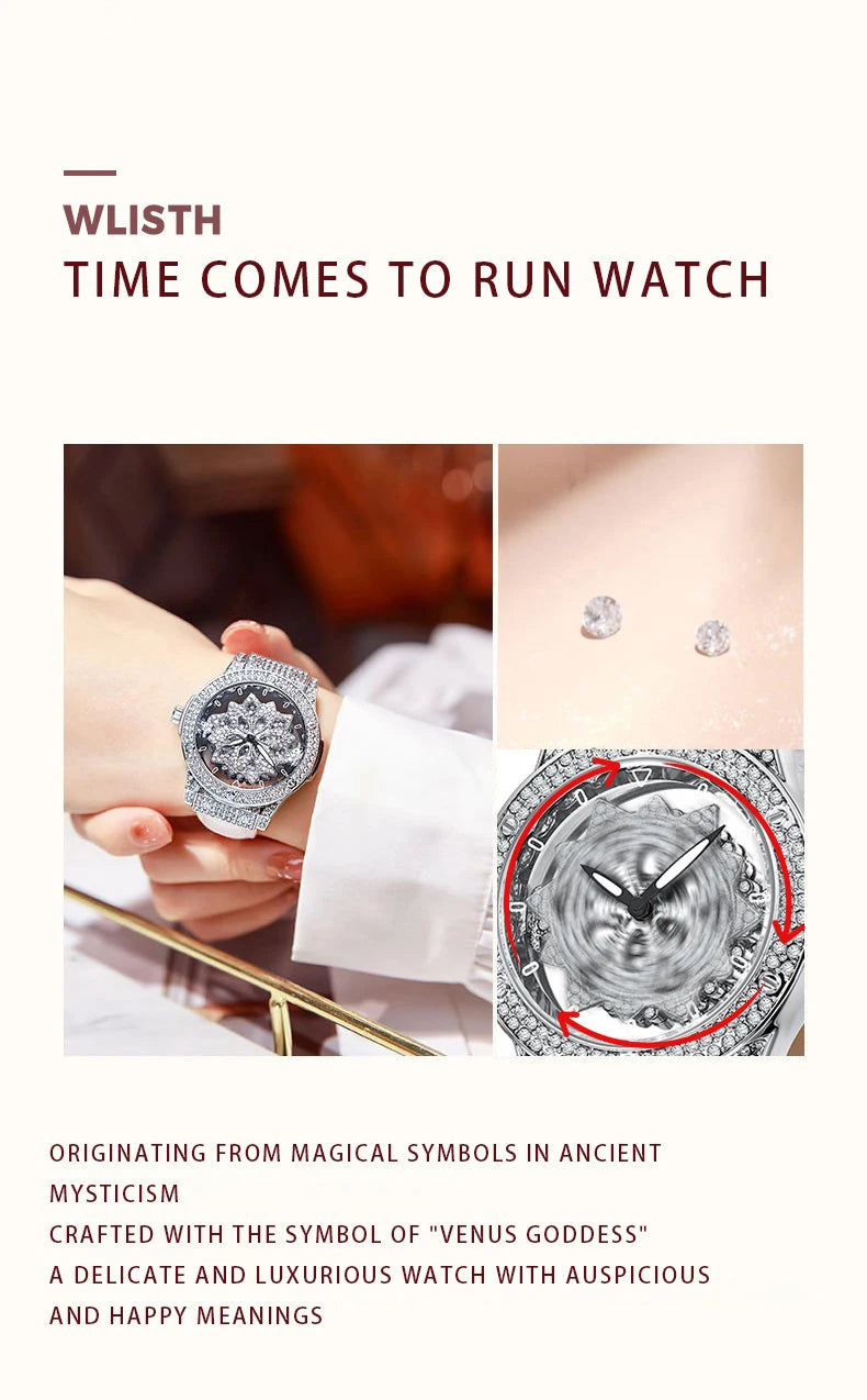 Popular women's watch with fashionable large dial, pentagram waterproof watch for girls, snowflake rotating hollow women's watch