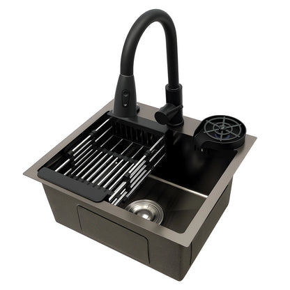 Multi-functional Kitchen Sink with Retractable Faucet, Soap Dispenser and Drip Basket Black Stainless Steel Sink 3 Specification