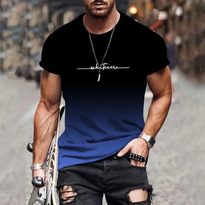 Trend gradient fashion printing 2024 new casual loose short-sleeved men's 3D digital printing T-shirt round neck loose version