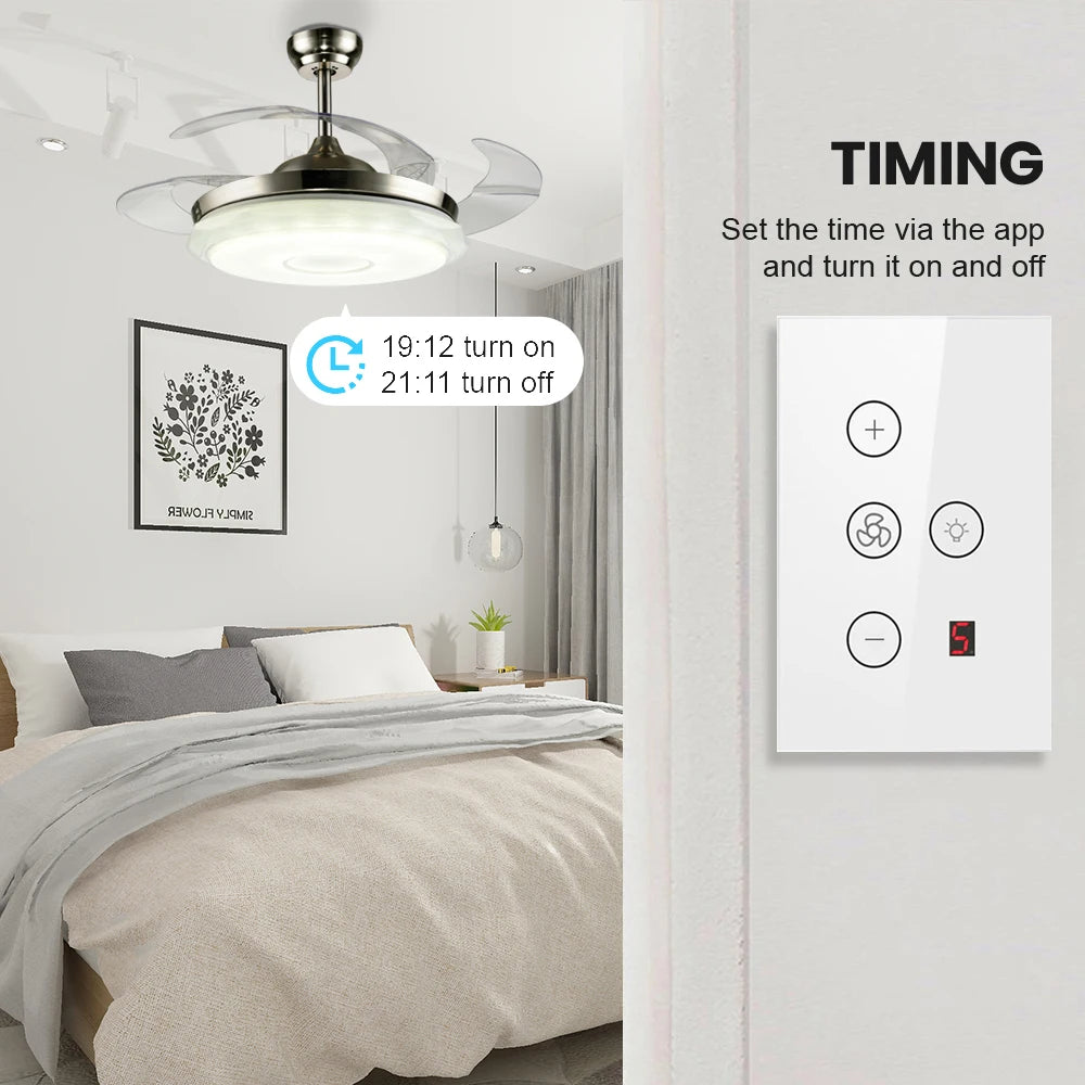 tuya Zigbee Smart fan switch Network connection APP remote control Alexa and Google Assistant AC110V 220V voice control