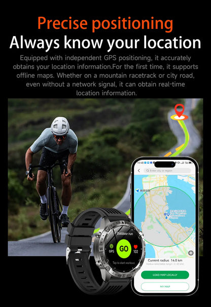 2026 Offline Map New Smart Watch 3ATM Waterproof GPS Navigation Compass Altimeter Flashlight Men 170+ Sports Bracelet Men Women