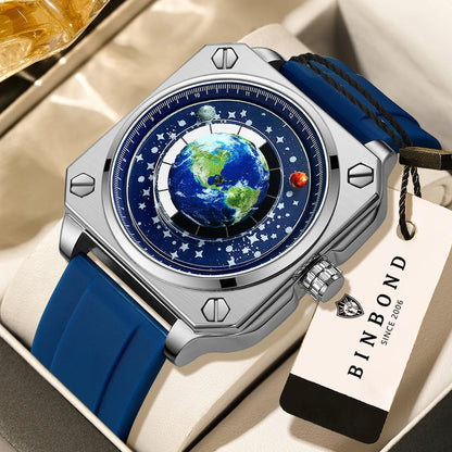 BINBOND Earth&Star Cool Quartz Wristwatches for Men Luminous Waterproof Precise Sports Men's Watch Durable Casual Reloj