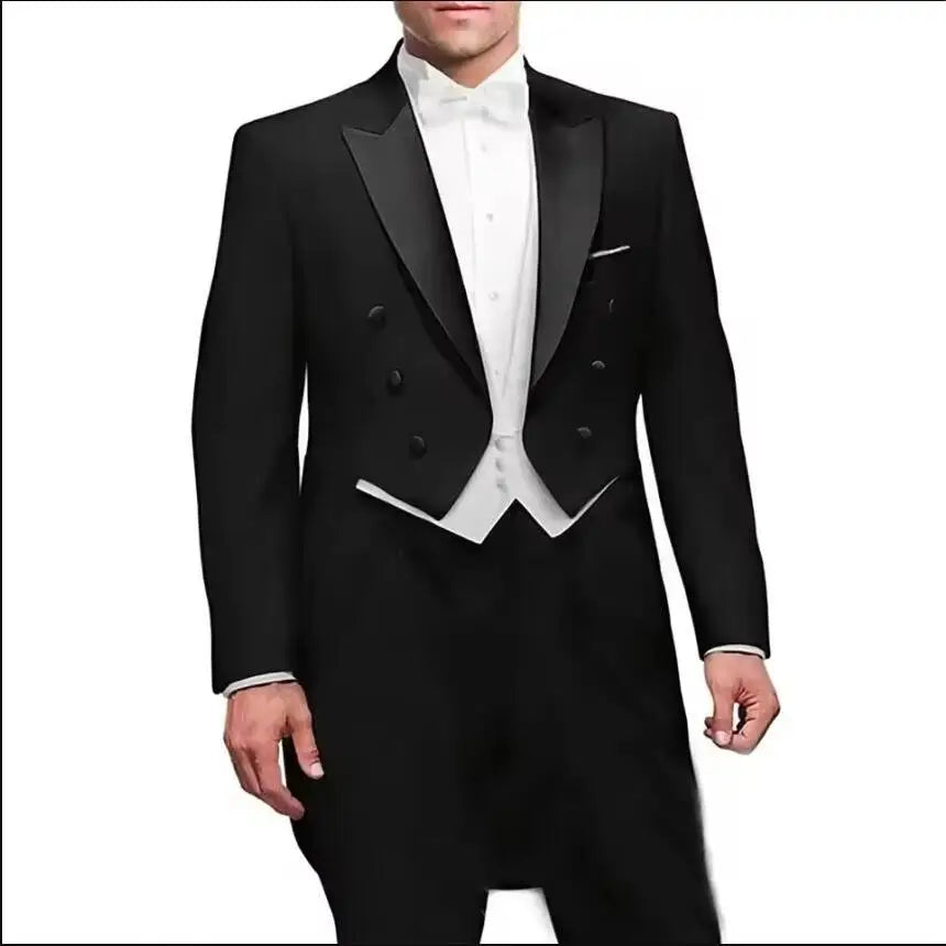 Latest Italian Tailcoat Design Men Suits Wedding Prom Sets (Jacket+Pants+Vest) Elegant Terno Male Suit Groomsmen Formal Tuxedos