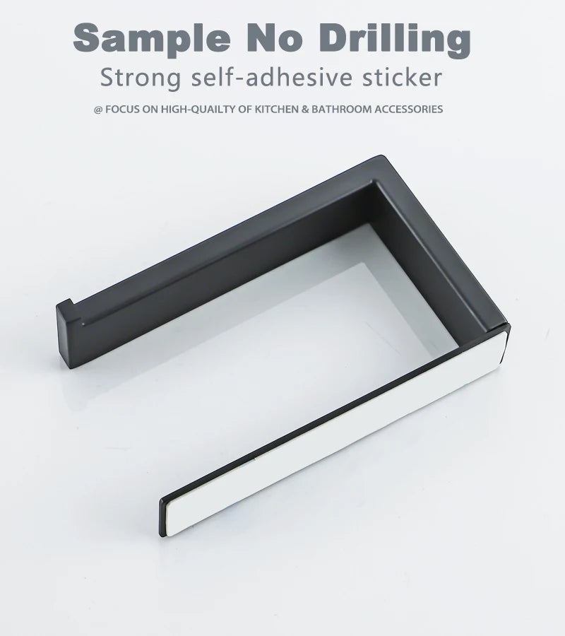 Self Adhesive Toilet Paper Holder Black Matt Stainless Steel Square Tissue Holder For Bathroom Storage Wc Accessories No Drill