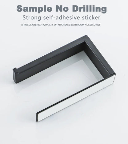 Self Adhesive Toilet Paper Holder Black Matt Stainless Steel Square Tissue Holder For Bathroom Storage Wc Accessories No Drill