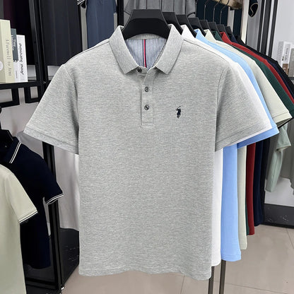 100% pure cotton short sleeved men's polo shirt summer fashion high-end brand pony embroidery golf top casual business T-shirt