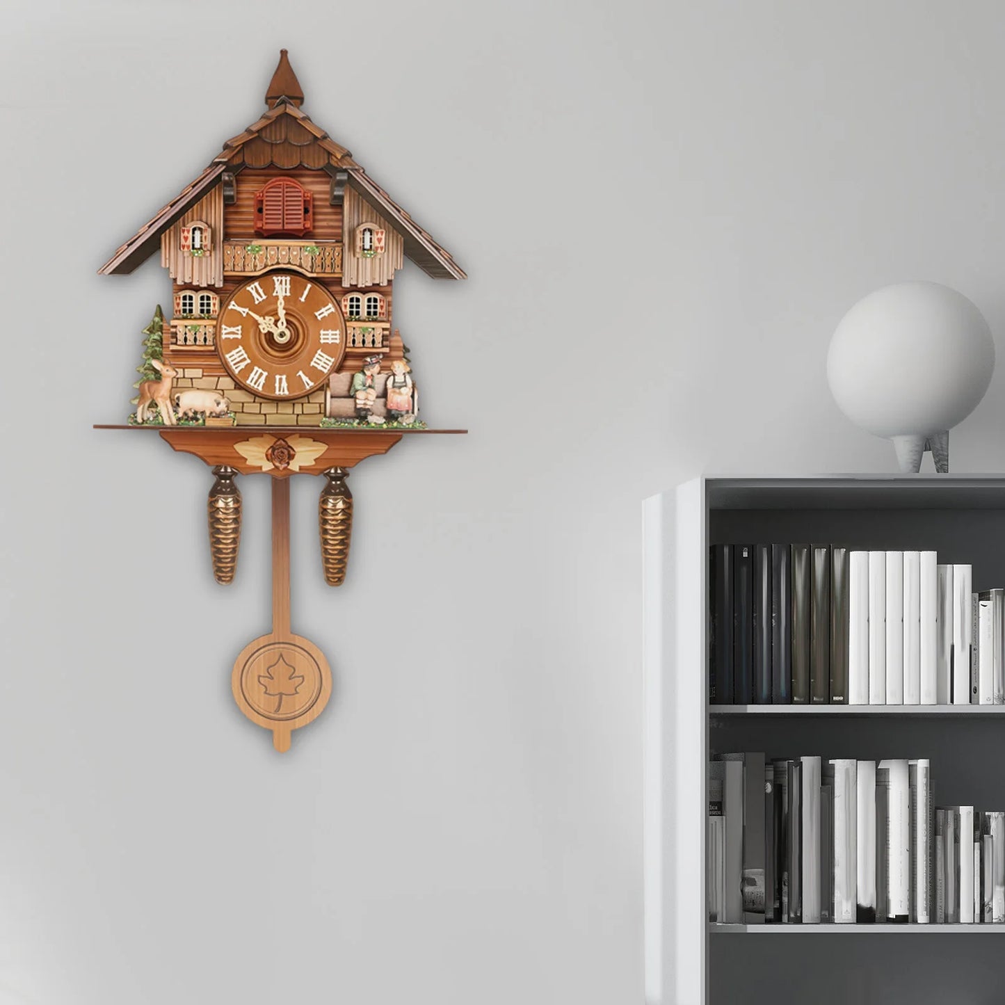 Wall Mount Clock Cuckoo Clock, Wood Cuckoo-Clock, 7:00-21:00 Chime Time 25*10*50cm Pointers+Time Scales Display