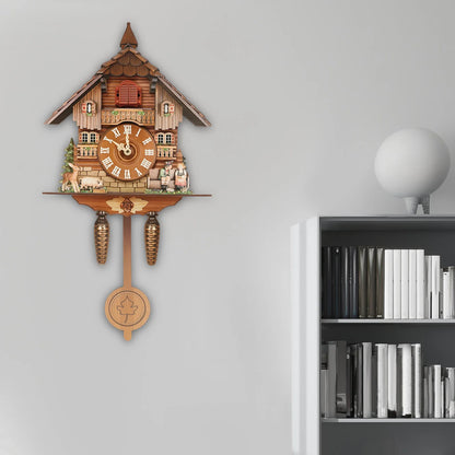 Wall Mount Clock Cuckoo Clock, Wood Cuckoo-Clock, 7:00-21:00 Chime Time 25*10*50cm Pointers+Time Scales Display