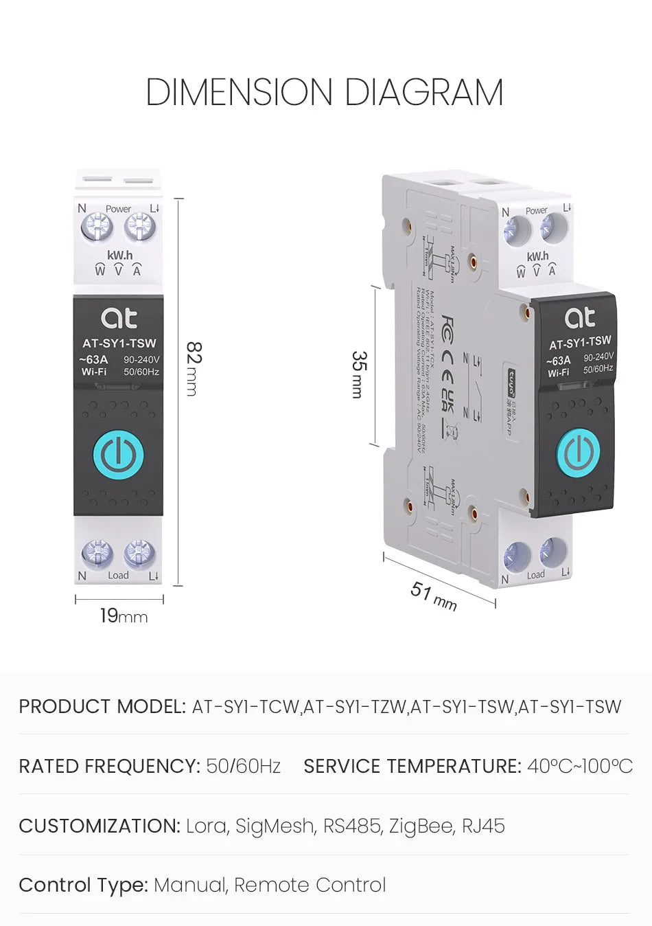 Tuya WiFi Circuit Breaker Smart 1P+N 63A  MCB Timer Power Energy kWh Voltage Current Meter Protector Voice Remote Control Switch