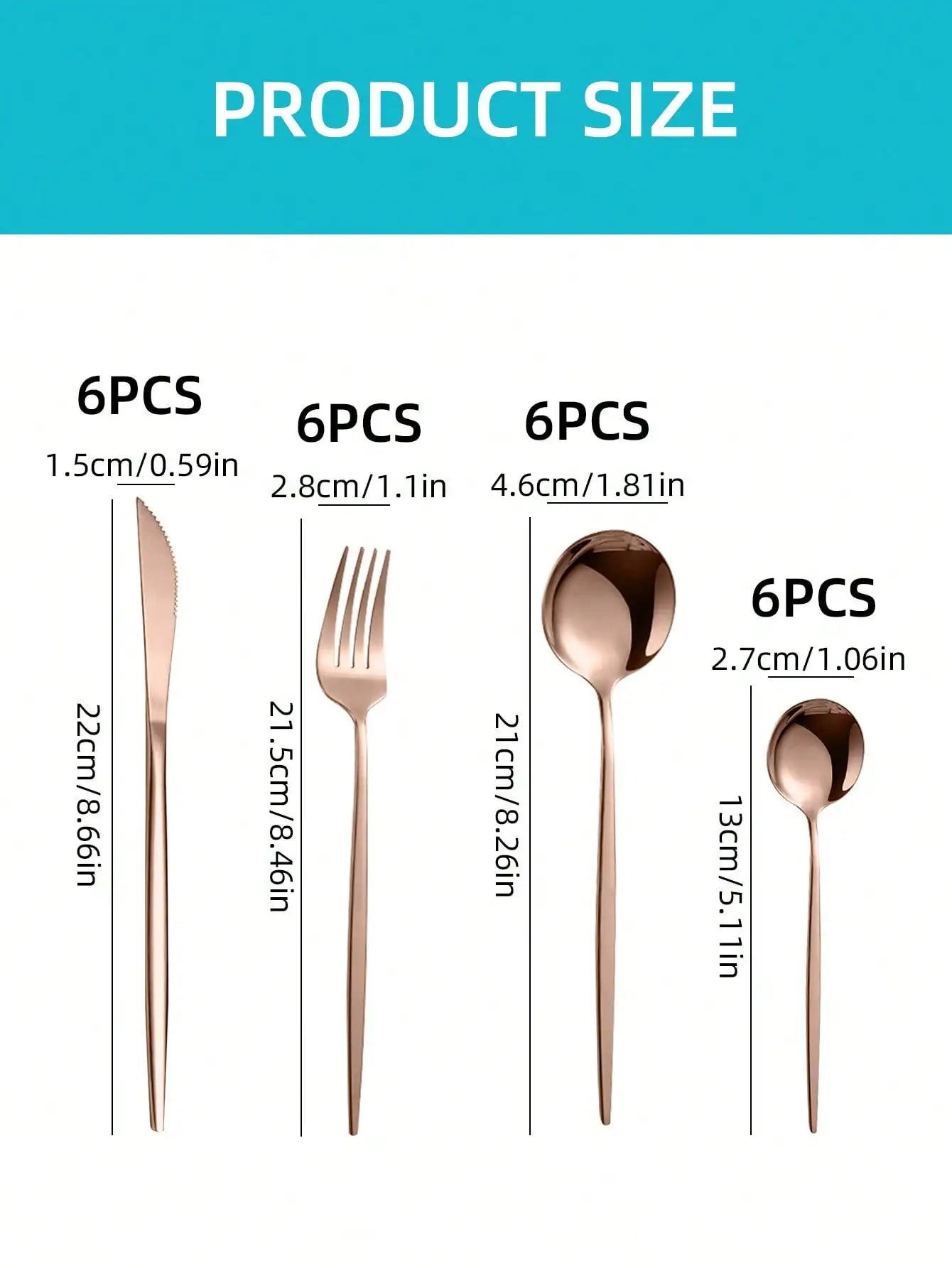24pcs Stainless Steel Hotel Western Cutlery Set, Includes Knives, Forks, Spoons, And Tea Spoons,Kitchen,Christmas Gift
