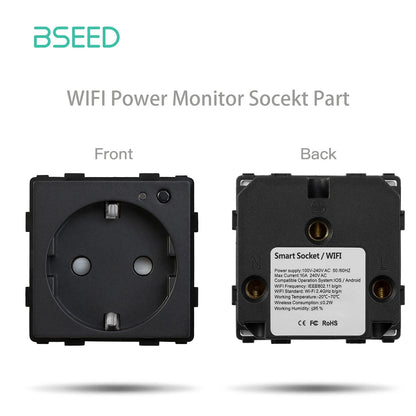 BSEED EU Stanndard Wifi Electrical Sockets Power Monitor Outlets Tuya Smart Life Alexa App Control Timing Function DIY Parts