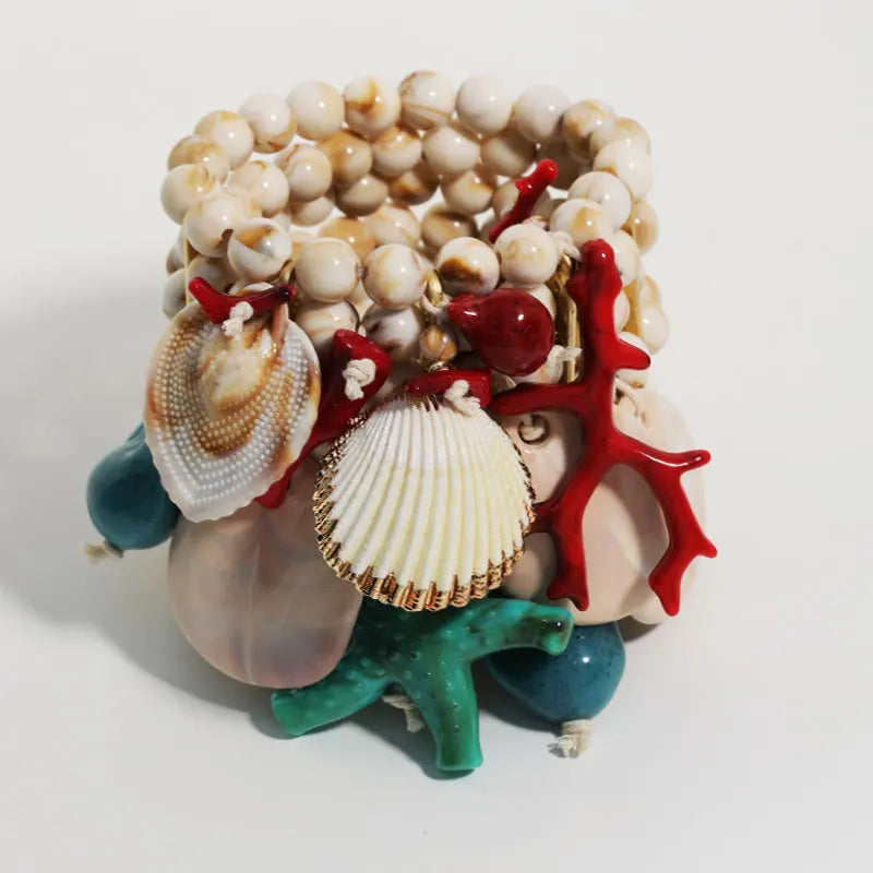 Statement Bohemian Style Multi-layer Beaded Shell Bracelet Set Handmade for Women Girl