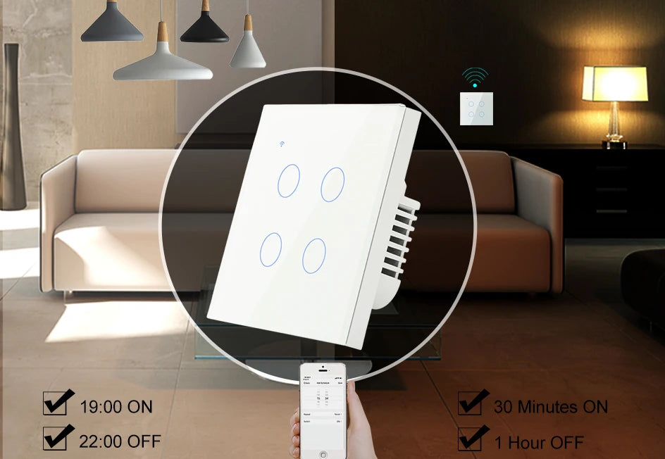 Tuya WiFi Smart On Off Light Switch 220V Power Button Wall Touch Alexa Google Home Voice With Without No Neutral Wire EU Two Way