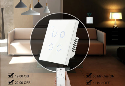 Tuya WiFi Smart On Off Light Switch 220V Power Button Wall Touch Alexa Google Home Voice With Without No Neutral Wire EU Two Way