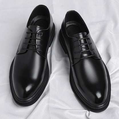 Mens Black Leather Shoes Autumn British Style Formal Business Footwear Low Top Commute Style Dress Shoes For Suits