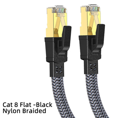 Cat 8 Ethernet Cable 40Gbps Nylon Braided Flat LAN RJ45 Cable 1M 2M 30M for Router Modem Laptop PC PS5 High Speed CAT8 Cable