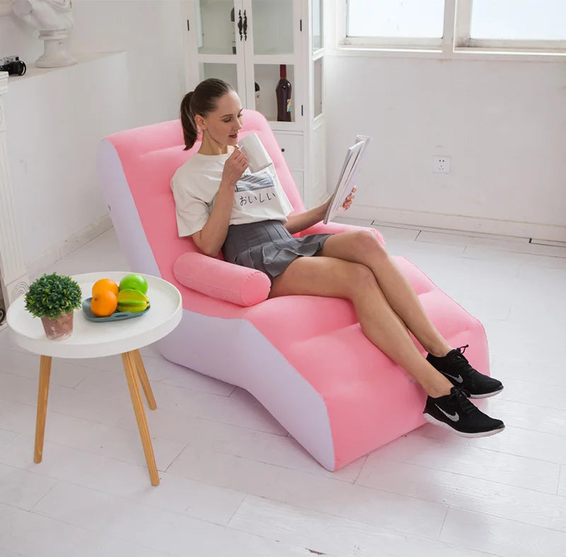 1Pc Inflatable Lazy Sofa Home Leisure Fashion Comfortable  Inflatable Air Sleeping Bed Indoor Collapsible Bed Leisure Sofa