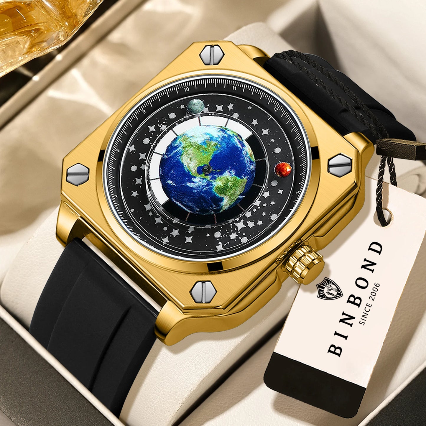 BINBOND Earth&Star Cool Quartz Wristwatches for Men Luminous Waterproof Precise Sports Men's Watch Durable Casual Reloj