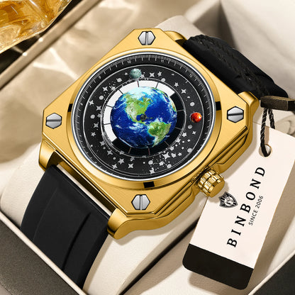 BINBOND Earth&Star Cool Quartz Wristwatches for Men Luminous Waterproof Precise Sports Men's Watch Durable Casual Reloj
