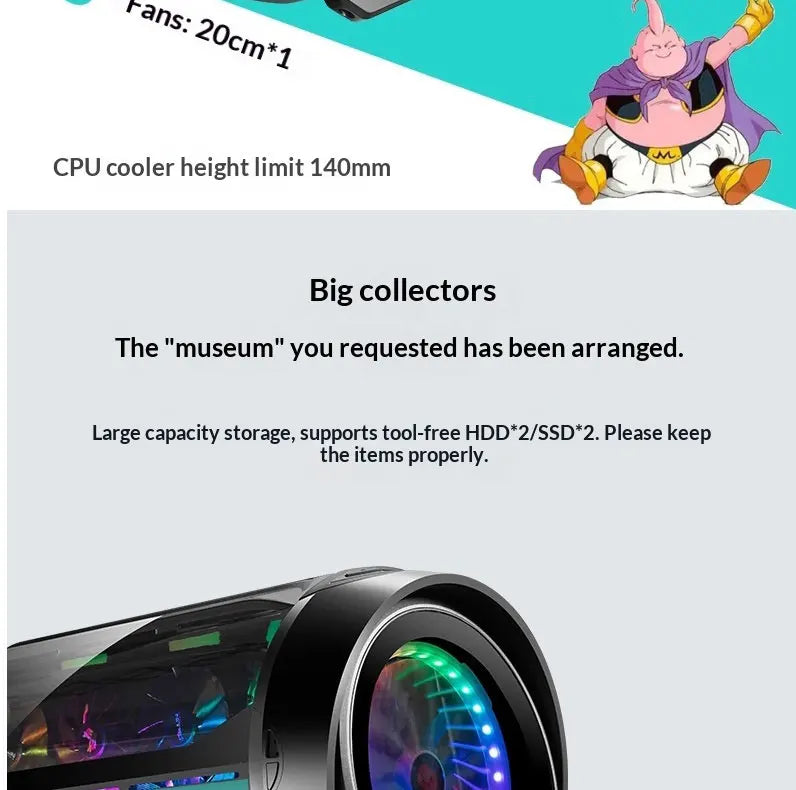 WJCOOLMAN Yuanqidan Mini Computer Case - Circular Side-Exposed Desktop Computer Case Compatible with 240 Water Cooling