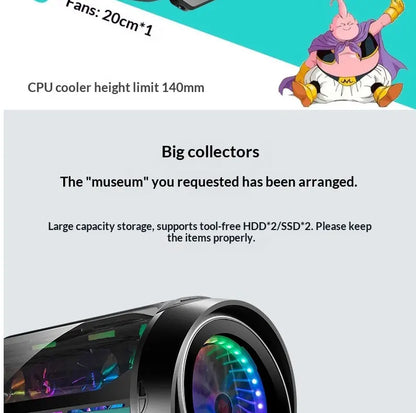 WJCOOLMAN Yuanqidan Mini Computer Case - Circular Side-Exposed Desktop Computer Case Compatible with 240 Water Cooling