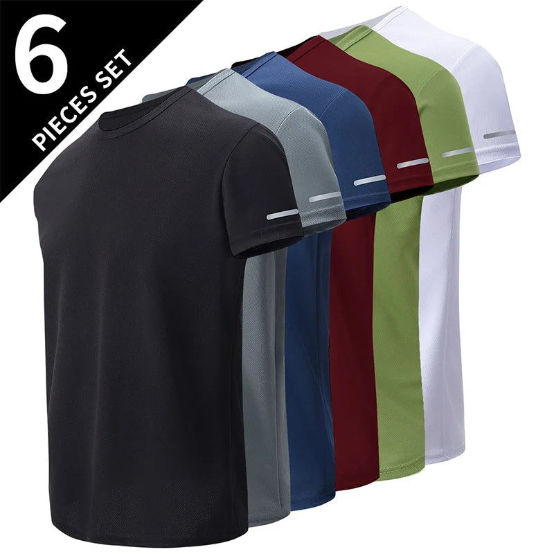 2/4/6Piece Four Seasons Men's Solid Color Round Neck Short Sleeve Top With Printed Cuffs Youth Sports And Leisure T-shirt trendy